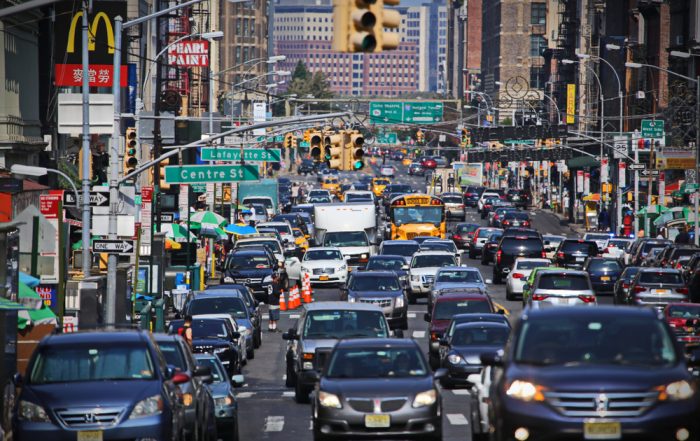 emissions cars in manhatten busy road